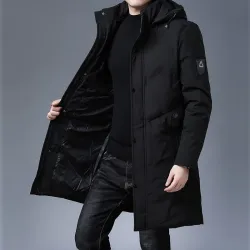 Lange winterjas met capuchon - rits - knopenJassen