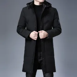 Lange winterjas met capuchon - rits - knopenJassen