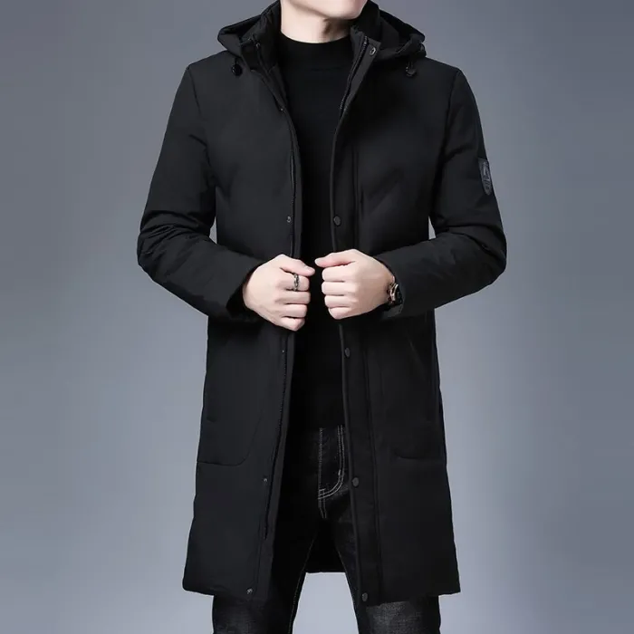 Lange winterjas met capuchon - rits - knopenJassen