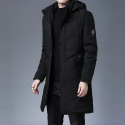 Lange winterjas met capuchon - rits - knopenJassen