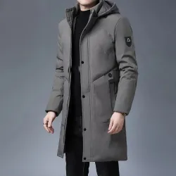 Jaqueta longa de inverno com capuz - zíper - botões