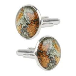 World map - round silver cufflinksCufflinks