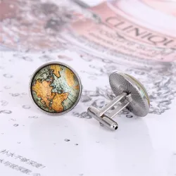 Mapa świata - okrągłe srebrne spinki do mankietówSpinki do mankietów