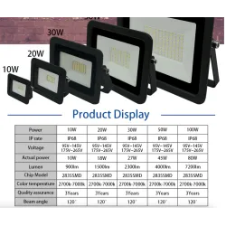 Projecteur LED - réflecteur extérieur - ultra fin - étanche - 220V / 110V - 10W - 20W - 30W - 50W - 100W