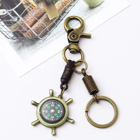 Vintage bronze nøglering - rorhjul / kompas