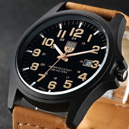 Relógio de quartzo militar moderno - pulseira de couro - unissex