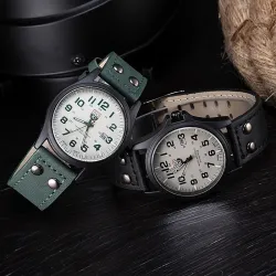 Relógio de quartzo militar moderno - pulseira de couro - unissex