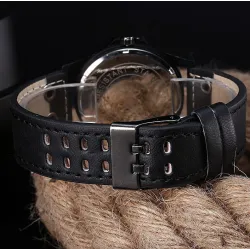 Fashionabla militärkvartsklocka - läderarmband - unisex