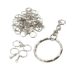 Porte-clés en métal argenté - vierge - avec chaîne 55mm - 50 pièces