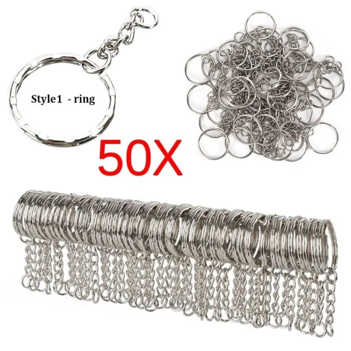 Porte-clés en métal argenté - vierge - avec chaîne 55mm - 50 pièces