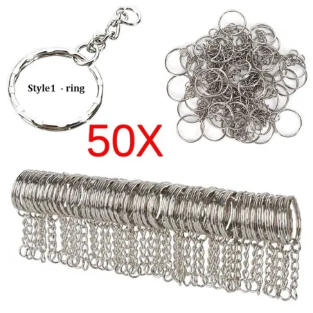 Porte-clés en métal argenté - vierge - avec chaîne 55mm - 50 pièces