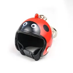 Keychain with motorcycle helmet - flame - ladybug - yellow stripesKeyrings