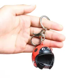 Keychain with motorcycle helmet - flame - ladybug - yellow stripesKeyrings