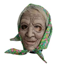 Halloweenowa maska na całą twarz - przerażająca babcia z kapturemMaski