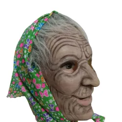 Halloweenowa maska na całą twarz - przerażająca babcia z kapturemMaski