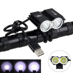 LucesLámpara doble delantera bicicleta - resistente al agua - USB - 8000LM - 2 X T6 LED