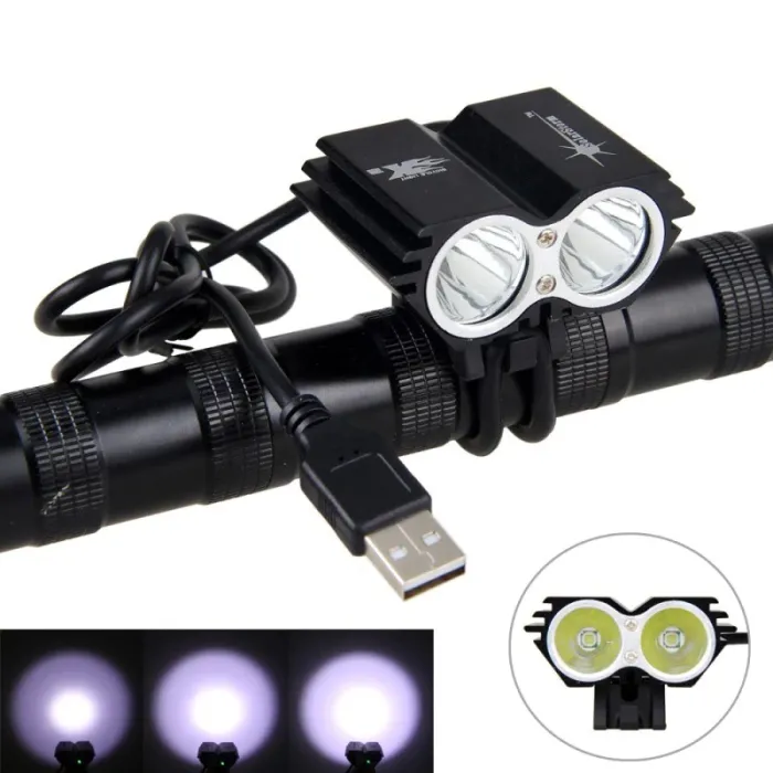 LucesLámpara doble delantera bicicleta - resistente al agua - USB - 8000LM - 2 X T6 LED