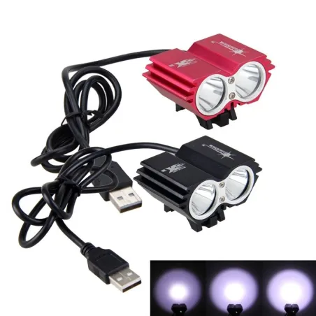 LucesLámpara doble delantera bicicleta - resistente al agua - USB - 8000LM - 2 X T6 LED