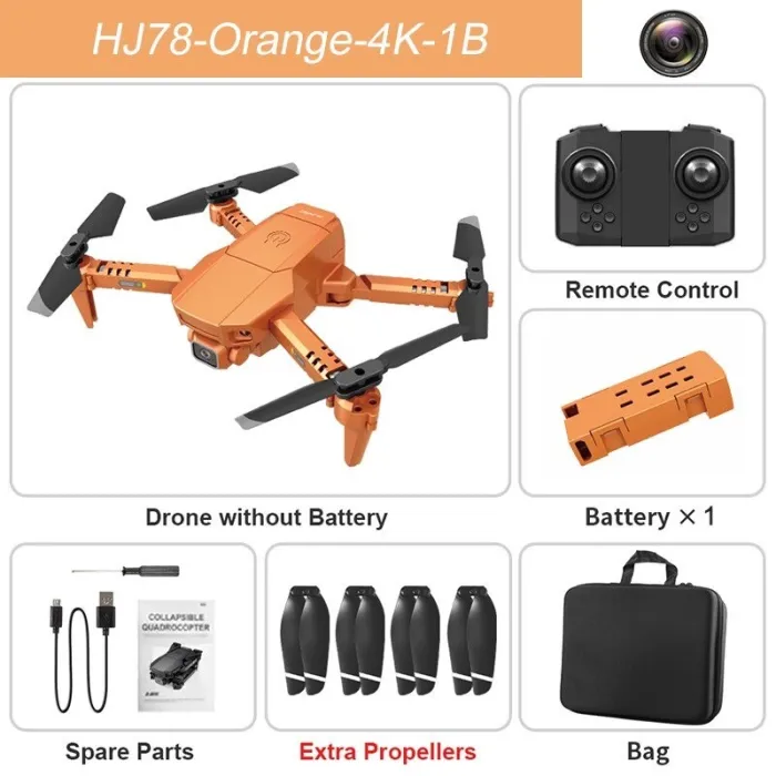 HJ78 Mini - WiFi - FPV - 4K HD dobbeltkamera - foldbar - RC Drone Quadcopter - RTF