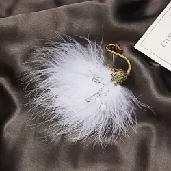 Pavone bianco/nero - spilla - piume - perle