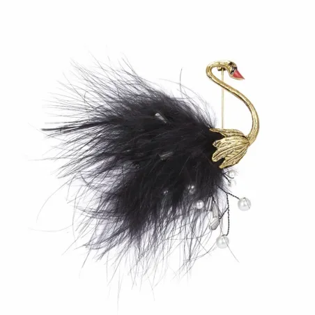 Paon blanc/noir - broche - plumes - perles