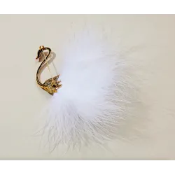 Hvid/sort påfugl - broche - fjer - perler