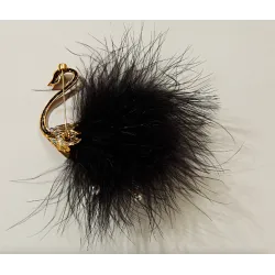Paon blanc/noir - broche - plumes - perles