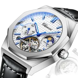 CHENXI - relógio mecânico com turbilhão - luminoso - à prova d'água - pulseira de couro