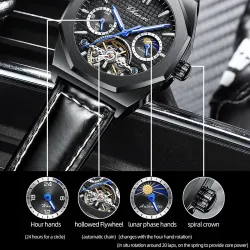 CHENXI - tourbillon mekanisk klokke - lysende - vanntett - lærreim