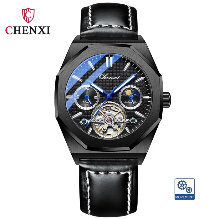CHENXI - tourbillon mekanisk klokke - lysende - vanntett - lærreim