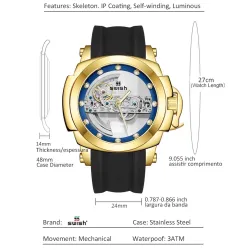 SWISH - luksuriøs automatisk klokke - tourbillon - skjelettdesign - lysende