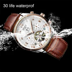 KINYUED – mechanische Uhr mit Tourbillon – skelettiertes Design – Lederarmband