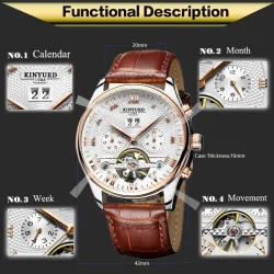 KINYUED - mekanisk tourbillon-klocka - skelettdesign - läderrem