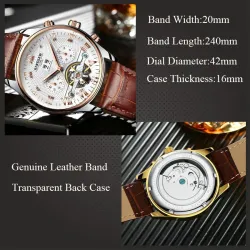 KINYUED - mechanisch tourbillon horloge - skeleton design - lederen bandHorloges