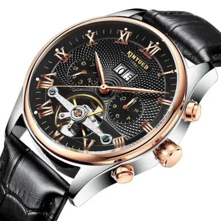 KINYUED - mechanisch tourbillon horloge - skeleton design - lederen bandHorloges