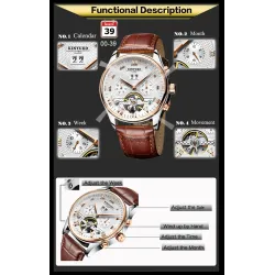 KINYUED - mekanisk tourbillon-ur - skeletdesign - læderrem