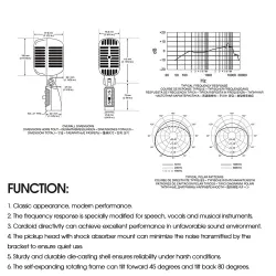 Microphone de style vintage - vocal dynamique - avec support