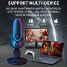 Microfone condensador para jogos RGB - cardióide - com suporte - USB