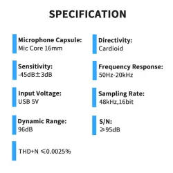 Microphone à condensateur de jeu RVB - cardioïde - avec pied - USB