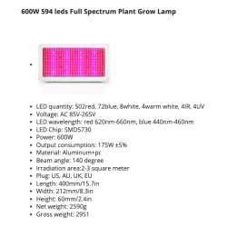 LED plantevækstlys - fuldt spektrum - 300W - 1600W