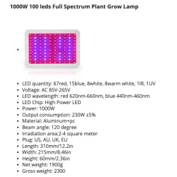 LED plantengroeilamp - volledig spectrum - 300W - 1600WKweeklampen