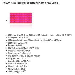 LED plantengroeilamp - volledig spectrum - 300W - 1600WKweeklampen