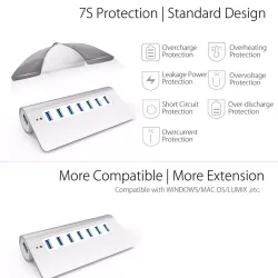 Aluminiumsdeler - USB 3.0 - 7 porter USB - HUB