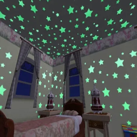Glow-in-the-dark stjerner - væg-/loftklistermærker - 3cm - 50 stk