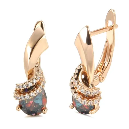 AretesLujosos aretes de oro rosa - circonitas de colores / cristales