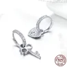 Boucles d'oreilles asymétriques en argent - coeur / clé - avec cristaux - argent sterling 925