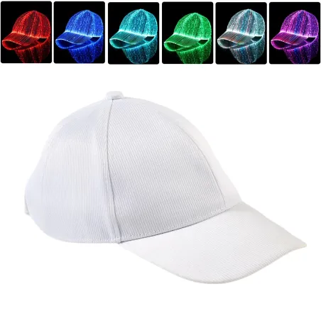Baseballhette - fiberoptisk - LED - USB - hvit