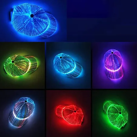 Baseballhette - fiberoptisk - 7 farger LED - USB - svart