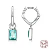 Boucles d'oreilles longues irrégulières - zircon vert carré - argent 925