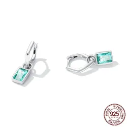 Irregular long earrings - square green zircon - 925 sterling silverEarrings